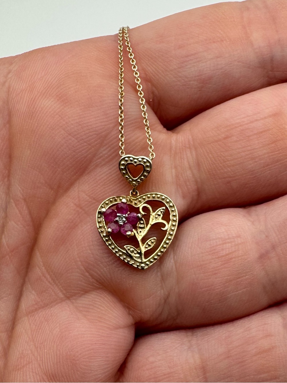 Gold Vermeil Sterling Silver 925 Flower Gemstone Heart Pendant Necklace